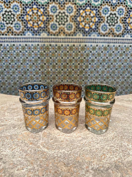 Set of 3 Moroccan Tea Glasses – Zellige & Golden Elegance