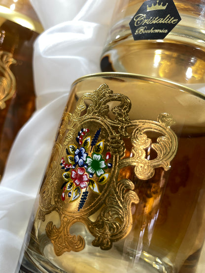 Gold Moroccan Glassware Set – Carafe & 6 Glasses | Hand-Painted Elegance