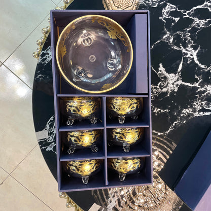 Gold Moroccan Dessert Bowl Set – 7-Piece Hand-Painted Glass Collection