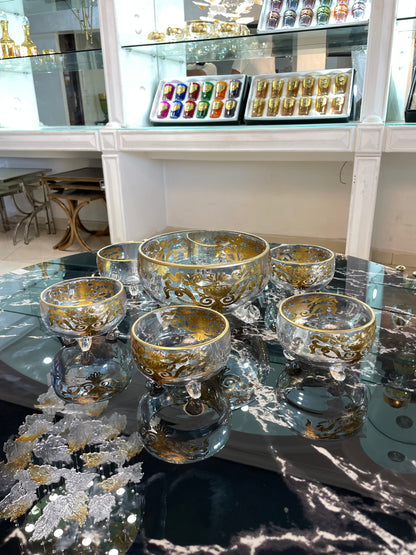 Gold Moroccan Dessert Bowl Set – 7-Piece Hand-Painted Glass Collection