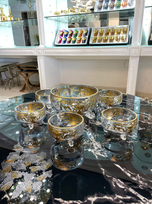 Gold Moroccan Dessert Bowl Set – 7-Piece Hand-Painted Glass Collection
