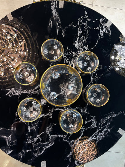 Gold Moroccan Dessert Bowl Set – 7-Piece Hand-Painted Glass Collection
