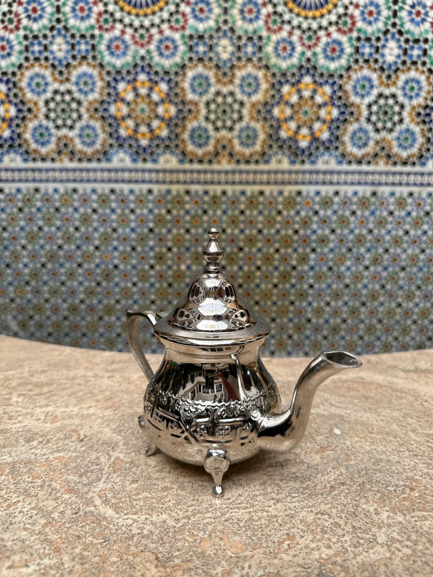 Small Moroccan Silver Teapot – Handcrafted Brass