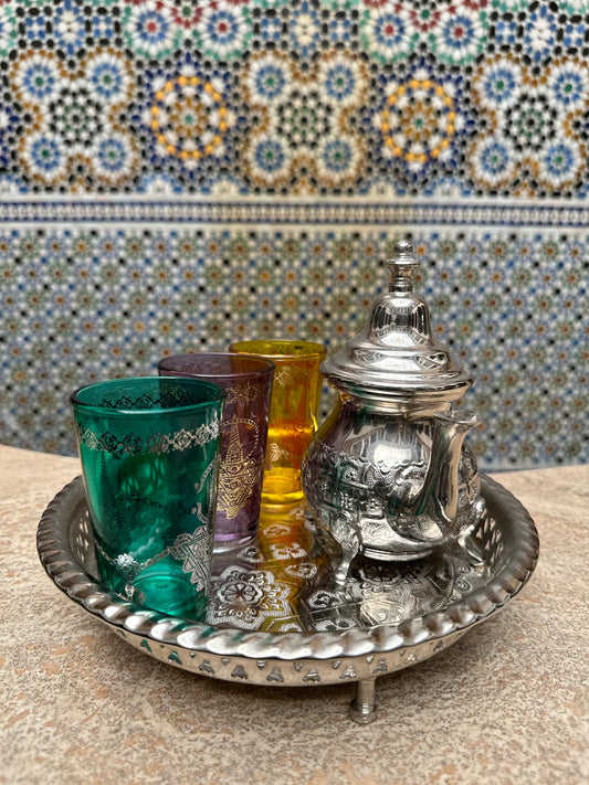 Silver Moroccan Tea Set – Colorful Trio of Atay